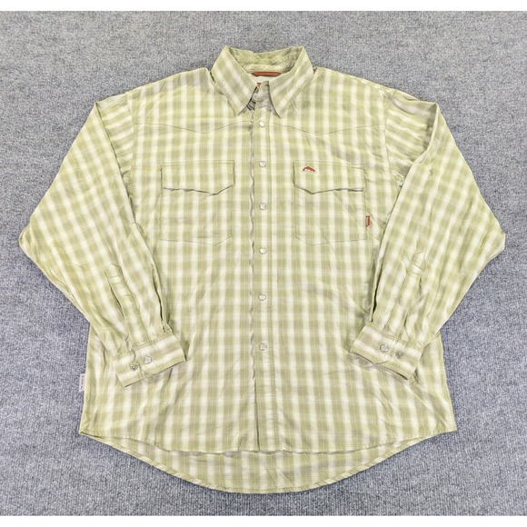 Simms Other - Simms Big Sky Fishing Shirt Mens Medium Green Plaid Pearl Snap Long Sleeve 28042